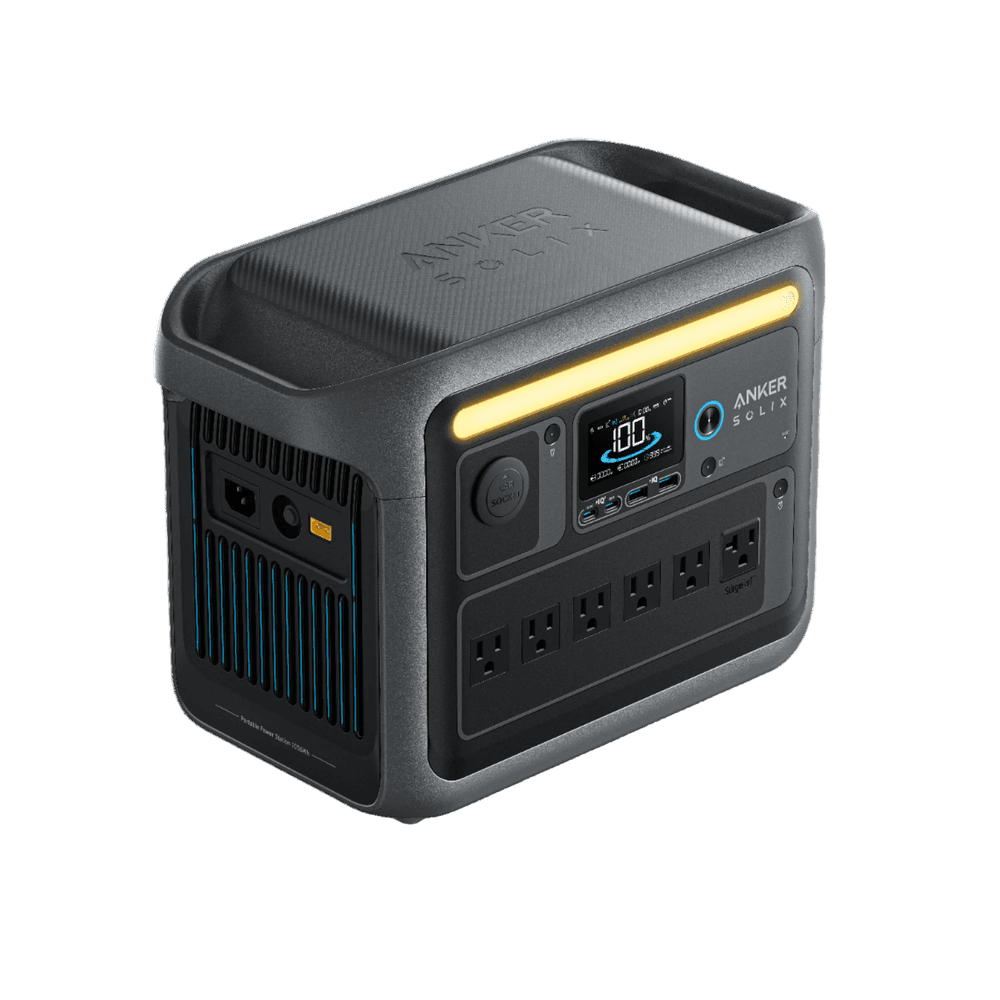 Anker SOLIX C1000 three-quarter front view displaying rugged casing and integrated ambient light