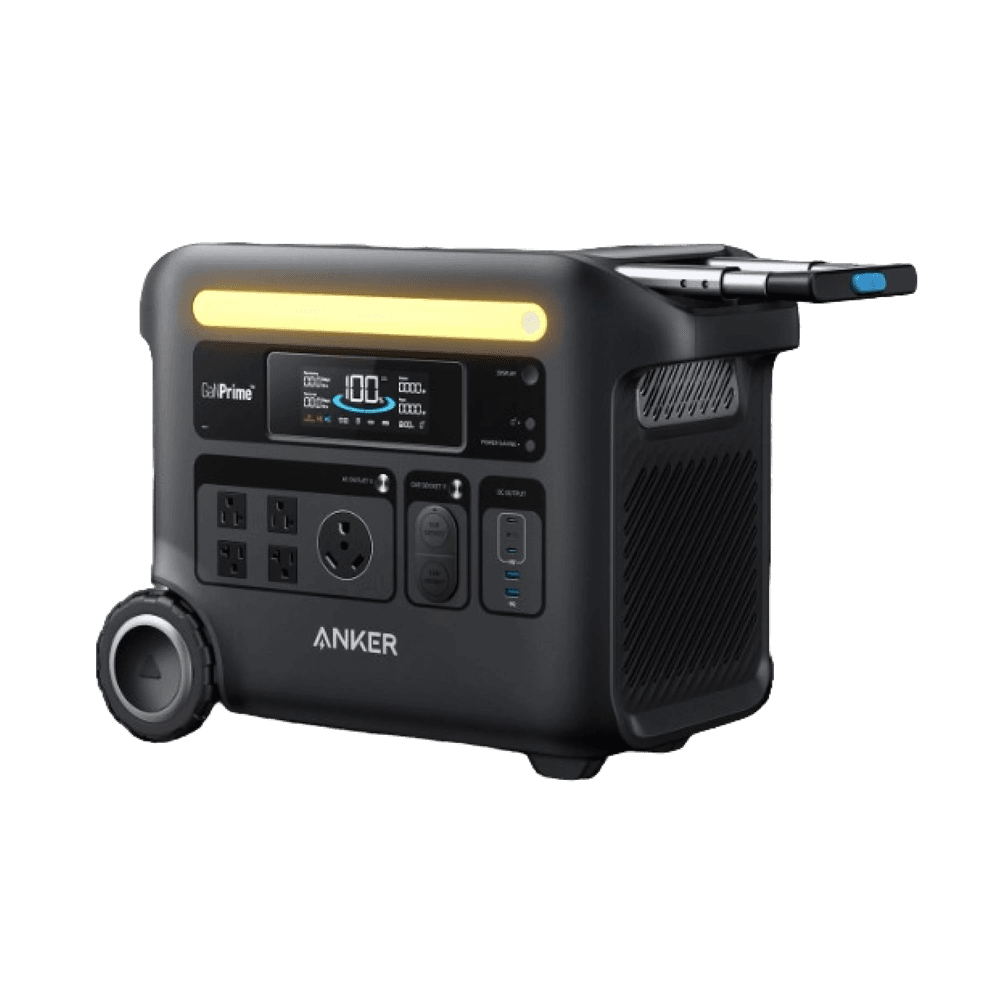 Anker SOLIX C1000 rear view showing AC pure sine wave output sockets and expansion port